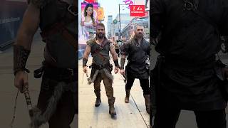 Ragnar Lothbrok and Rollo in street fashion with traditional warrior costume vikings fyp [upl. by Rahal]