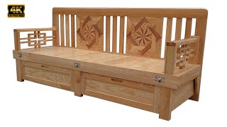 4K Wooden Sofa Cum Bed With 3D Backrest  Ghế Kết Hợp Với Giường Gỗ Tựa 3D  Do Go 24H [upl. by Ardy]