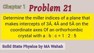 Determine the miller indices of a plane that makes intercepts of 3Å4Å and 5Å on the coordinate [upl. by Cowey]