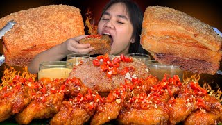 SUPER SPICY CHICKEN WINGS amp LECHON KAWALI MUKBANG PINOY MUKBANG [upl. by Samuella]