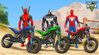 Desafio com MOTOS na Rampa com Homem Aranha e Heróis  GTA V MODS  Superhero Cars [upl. by Ajiat]