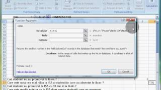 Exl2007 24 Inserarea unei functii pt baze de date de calcul a minimului unei coloane fct de o conditie pt alta DMIN [upl. by Hannad348]