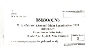 MA SociologyPerspective on Indian Society G  392 2021 Previous Paper [upl. by Amara]