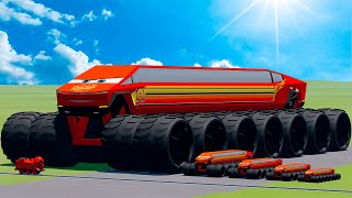 Big amp Small Tesla Cybertruck Lightning McQueen Long Short VS The Tank Engine Train  BeamNGdrive [upl. by Darrej961]