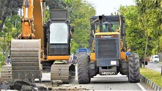 Excavator Motor Grader Compactor And Dump Truck Digging Repairing Bad Road [upl. by Arreit]