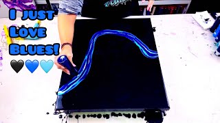 620  ⚫️🔵 ELECTRIC Blues Just POP on Black  Acrylic Pouring [upl. by Aisya]