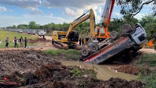 INCREDIBLE Dump Trucks Failed Go Uphill amp Skill Recovery Help By Huge Crane Truck 80Ton Excavator [upl. by Langdon]