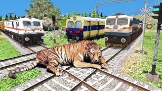 Three Trains Vs Tiger 2 – Stops the Train  Train Simulator [upl. by Mikael]