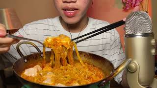 ASMR Spicy Cheesy Korean Noodle Mukbang [upl. by Tound460]