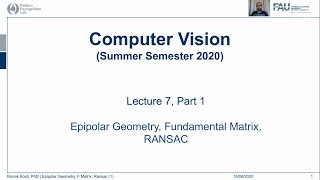 Epipolar Geometry and Ransac Lecture 7 Part 1 [upl. by Eiloj]