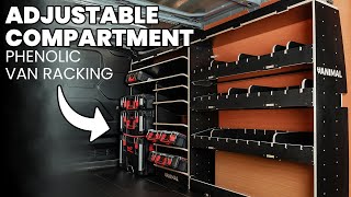 Ford Transit Custom Black Phenolic Adjustable Ply Van Racking with Toolbox Shelving  UK [upl. by Gurevich997]