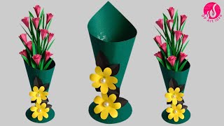 😱 Day 5 7 Days Paper Craft Challenge DIY Paper Flower Vase  Handmade Flower Vase [upl. by Mccafferty271]