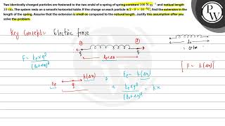 Two identically charged particles are fastened to the two endsl of a spring of spring constant \ [upl. by Sgninnej]