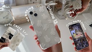 ☁🤍iphone 13 unboxing starlight 256gb  cute cases and accessories [upl. by Ayikan]