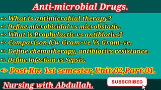 Antimicrobial drugs in Urdu PostRn1stBsN 3rd semester  Unit2part1 Pharmacology [upl. by Otiragram]