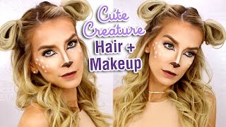 LAST MINUTE HALLOWEEN HAIR  MAKEUP TUTORIAL  Deer Costume Makeup  LeighAnnSays [upl. by Anela]