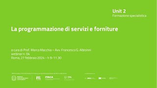 27022024  Edizione CENTRO SUD  La programmazione dei servizi e forniture [upl. by Eeraj]