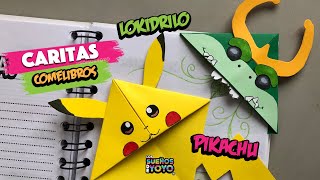 Separadores de Pikachu y Lokidrilo origami fácil Caritas come libros [upl. by Gnof377]