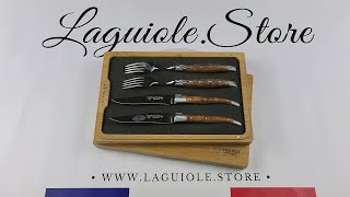 Set of 2 Laguiole Table Knives and 2 Forks Thuya wood [upl. by Ramilahs]