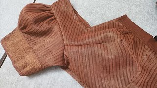 Very Easy Method for beginnersTrending puff sleeve design cutting and stitching for blouse [upl. by Oinotnanauj478]