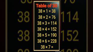 Table of 38  Multiplication Tables of 38  Table in English  38 का पहाड़ा maths mathstables [upl. by Larine]