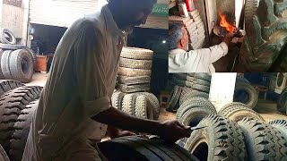 The process of Repairing Truck tire Hard Impact Sidewall by Craftmen  Tire repairing craftsmen [upl. by Melac]