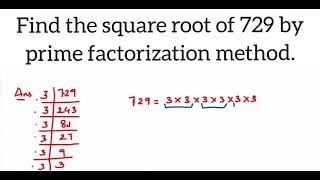 Find the square root of 729 by prime factorization methodclassl 8 Math square and square root ch 6 [upl. by Eliezer20]