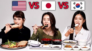 America VS Korea VS Japan People Try Each Others Breakfast [upl. by Gilbye312]