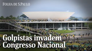 Golpistas invadem áreas do Congresso Planalto e STF e PM reage com bombas [upl. by Ayotahc]