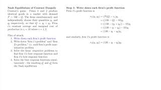 Game Theory 13 Cournot Duopoly Best Response Functions and Nash equilibrium [upl. by Ima]