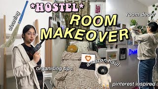 ROOM TRANSFORMATION hostel room✨🪴 pinterest inspired amazon haul cleaning decorating [upl. by Arianie]