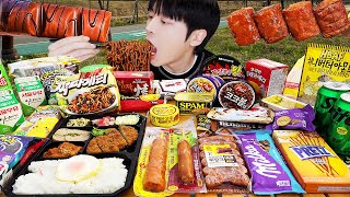 ASMR MUKBANG  편의점 직접 만든 불닭볶음면 짜파게티 김밥 디저트 먹방 amp 레시피 FIRE NOODLES HOTDOG EATING [upl. by Einnoc]