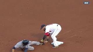 TBBOS Swihart throws Pedroia tags out Kiermaier [upl. by Siletotsira]