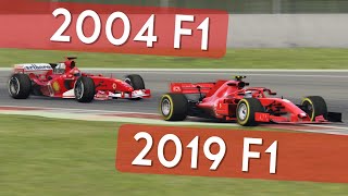 2019 spec F1 vs 2004 F1 at Silverstone 1 Lap battle [upl. by Kirsteni]