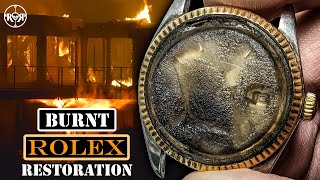 Restoration of a Burnt Rolex Datejust  Gold Rolex After House Fire [upl. by Aehtela]