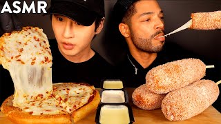 ASMR EXTRA CHEESY PIZZA amp MOZZARELLA CORN DOGS with PRINCE OF ASMR No Talking EATING SOUNDS [upl. by Adlez424]