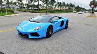 Lamborghini Aventador LP7004 Blue Roadster Start Up amp Drive Delivery to Lamborghini Miami [upl. by Llednav]