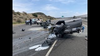 CALTRANS GRADER HIT BY TRUCK ON 73 TOLL ROAD RAW VIDEO [upl. by Eboh]