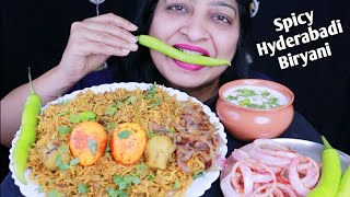 BIGBITESEATING BEST SPICY HYDERABADI DUM BIRYANIBOILED EGGSRAITACARAMELIZED ONIONSGREEN CHILLI [upl. by Beffrey]