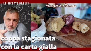 capocollo stagionato avvolto con carta gialla fatto in casa da un norcino [upl. by Jumbala]