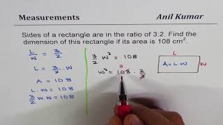 Find dimensions of rectangle when area 108 and ratio 32 of side lengths [upl. by Devaney]