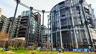 4K Kings Cross  Gasholder Park  Coal Drops Yard  London Walk [upl. by Ayikal375]