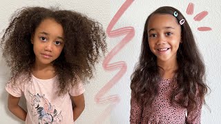 Straightening Ziyas Hair for the FIRST Time Curly to Straight Hair Routine 2022 [upl. by Chrissa]