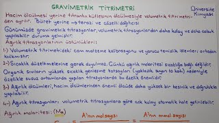 ANALİTİK KİMYATitrimetrik YöntemlerGravimetrik Titrimetri [upl. by Ahsekat854]