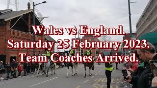 WALES vs ENGLAND teams arriving at the Principality Stadium Cardiff [upl. by Tronna]