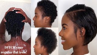 How To Wash Blow Dry  Straighten SUPER SHORT Natural Hair  Nia Hope [upl. by Atnad]