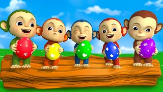 Five Little Monkeys  Suprise Eggs Animal Song  RoyalCoco Nursery Rhymes amp Kids Songs [upl. by Inaja668]