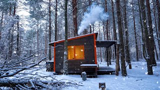 Thaw and snow the forest house has become even more cozy off grid cabin in the snowy woods [upl. by Hploda]