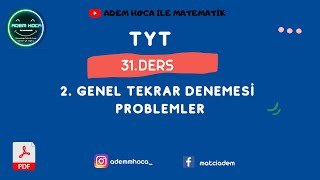 TYT MATEMATİK 31DERS  TYT DENEME PROBLEMLER PDF [upl. by Ymaj932]