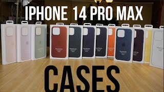 ALL iPhone 14 PRO MAX CASES Leather Silicone  except red Clear   360 Unboxing amp Fitting [upl. by Kcirderf]